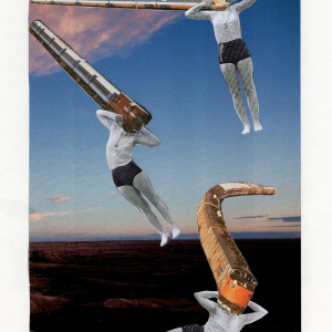 Train Dreaming collage of people falling with train heads